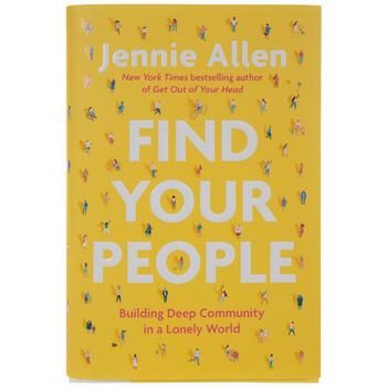 the book find your people by jenny allen is yellow and has white lettering on it