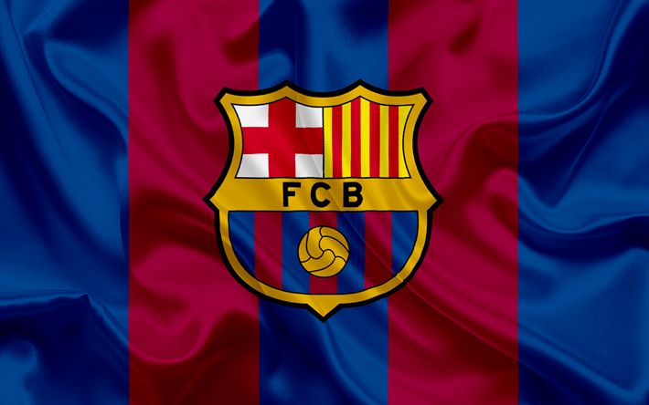 the flag of barcelona is shown on a blue and red striped fabric with gold stripes