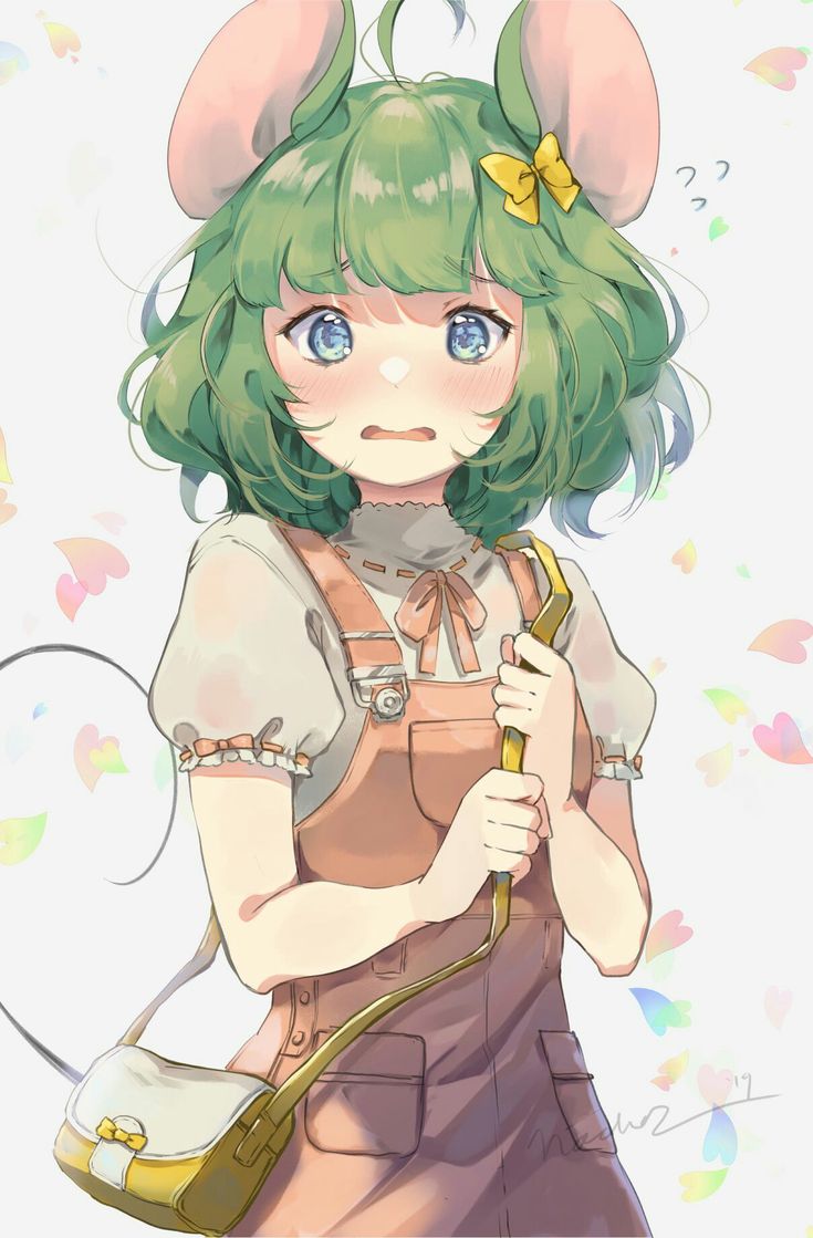 an anime character with green hair and ears