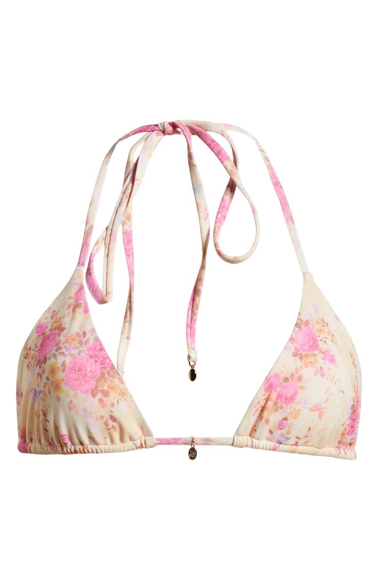 Pretty blooms animate a barely there bikini top that's ready for poolside fun. Exclusive retailer Ties at neck and back Lined 82% polyamide, 18% elastane Hand wash, dry flat Imported