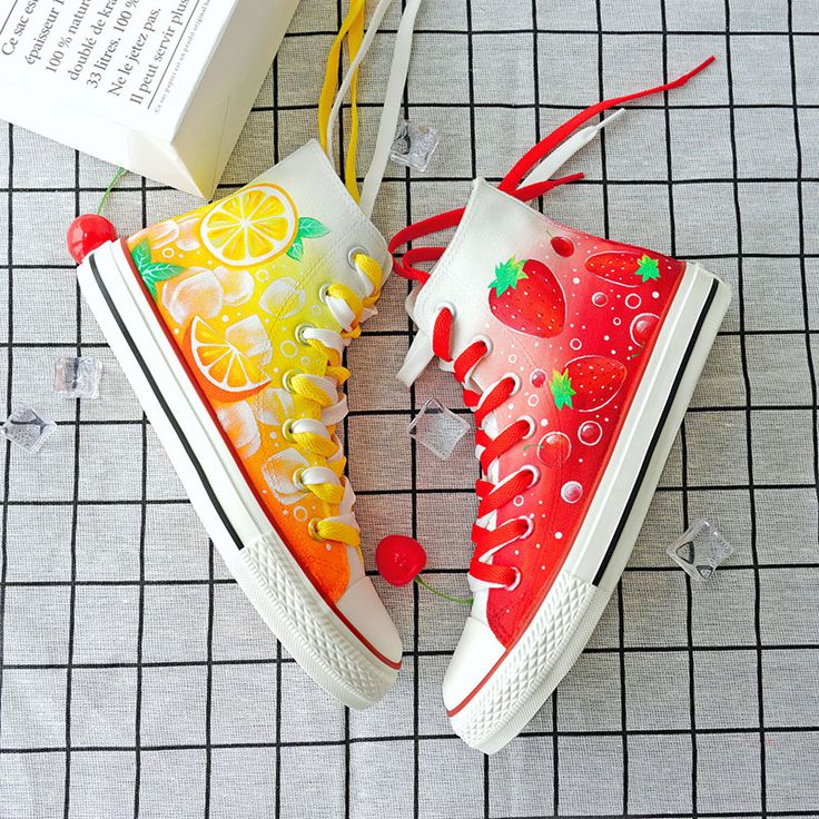 Custom Painted Shoes, Dr Shoes, Cartoon Shoes, Custom Birthday Gifts, Strawberry Lemon, Hand Painted Shoes, Custom Painted, Hi Top, Shoe Show