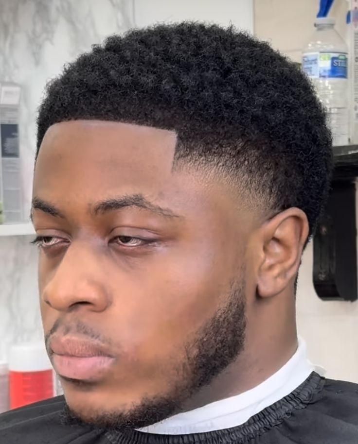 Afro Temp Fade, Low Taper Fade Haircut Black Short Hair, Mini Fro Hairstyles, Sponge Hairstyles For Men, High Taper Black Men, Men High Fade Haircut, High Fade Haircut Mens Black, Low Temp Fade Black Men, Mid Taper Fade Haircut Black