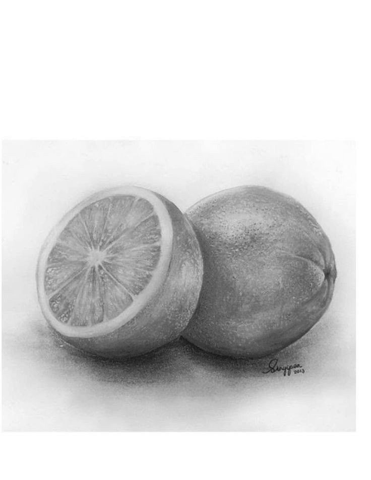 a drawing of two lemons with one cut in half