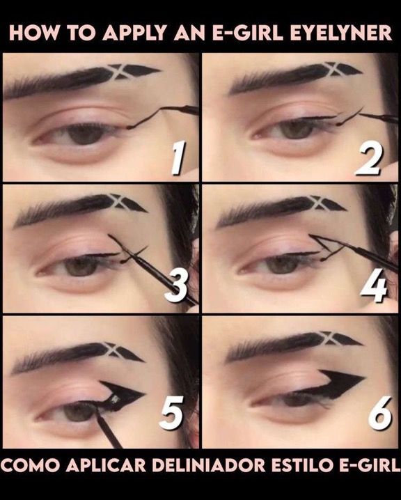 Alternative Eyeliner Hooded Eyes, Eyeliner Inspo Hooded Eyes, Alternative Makeup Hooded Eyes, Eyeliner E Girl, E Girl Makeup Looks, Egirl Eyeliner Ideas, Egirl Eyeliner Tutorial, E Girl Eyeliner, Alternative Makeup Eyeliner