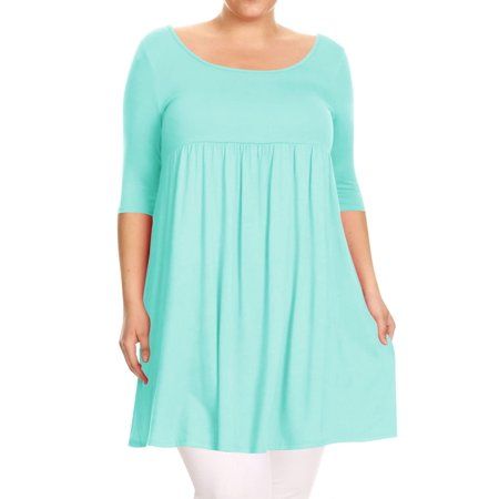 Women's Plus Size 3/4 Sleeves Scoop Neck Babydoll Solid Tunic Top Dress Made in USA, Great Womens Dresses Suitable for Summer Vacation, Casual Beach, Party, Wear to Work, Night Out, Daily Wear, Holidays, Wedding Guest, Home, Lounge. It is Perfect for Summer, Spring, Fall and Winter! This Summer Mini Dress is a Refreshing Change From Your Other Work-from-Home or Lounging Look Size Chart(Inches) / MDR00790XL => Shoulder: 19/ Sleeve: 14/ Length: 34 2XL => Shoulder: 20/ Sleeve: 15/ Length: 35 3XL => Beach Party Wear, Doll Silhouette, Guest Home, Jacket Dress Set, Home Lounge, Tie Sleeve Dress, Moa Collection, Flowy Design, Tunic Tops Casual