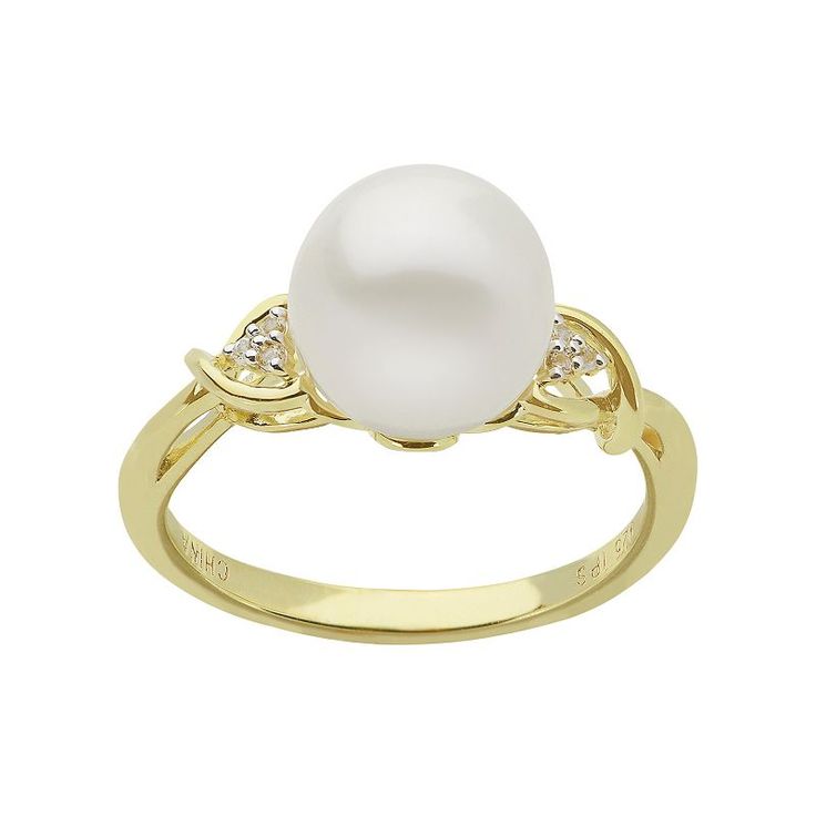 A luminous freshwater cultured pearl and genuine white topaz accents give this PearLustre by Imperial ring sophisticated style. Comes in a gift box. RING DETAILSWidth: 9 mm Size: 7Metal: 14k gold over sterling silverCULTURED PEARL DETAILSType: freshwaterShape: roundSize: 9-9.5 mmColor: whiteSTONE DETAILSStone type: genuine white topazTotal weight: .03 ct.Shape: roundSetting: prongGemstones may have been treated to enhance their appearance. Special care may be required. Please visit our Gemstone Pearl Promise Rings, Cultured Pearl Ring, Box Ring, Right Hand Rings, White Gold Jewelry, White Topaz, Cultured Pearls, Pearl Ring, Yellow Gold Rings