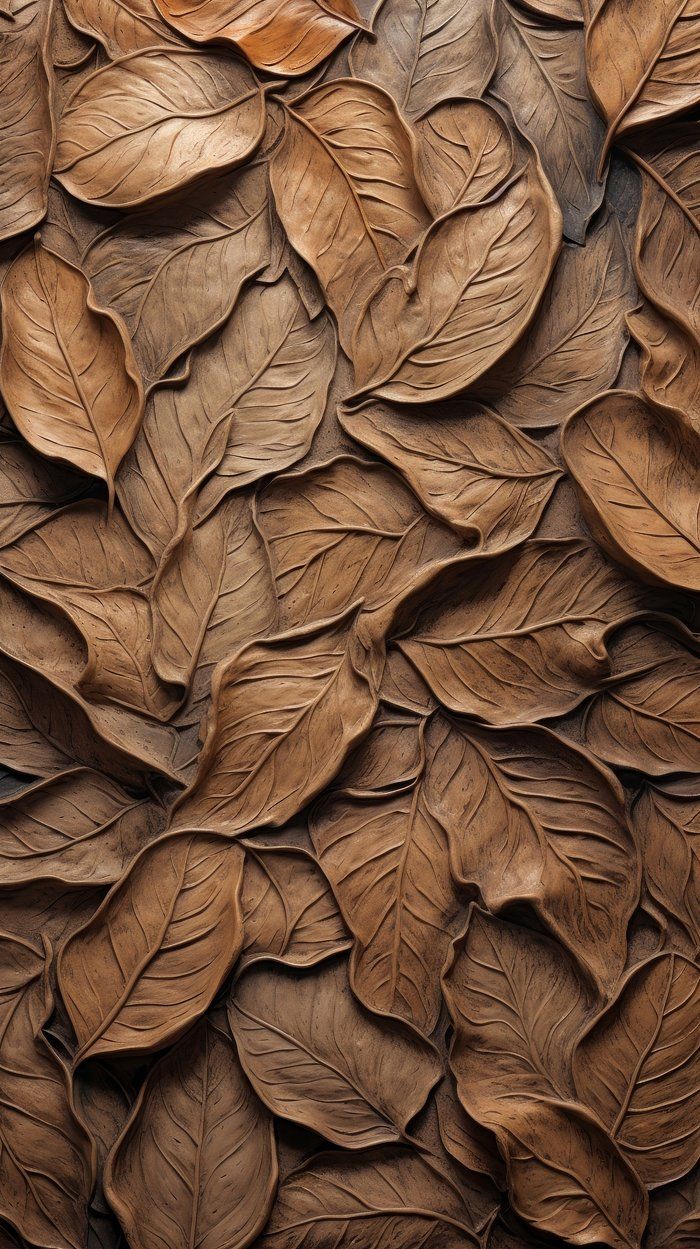 a wooden wall with lots of leaves on it