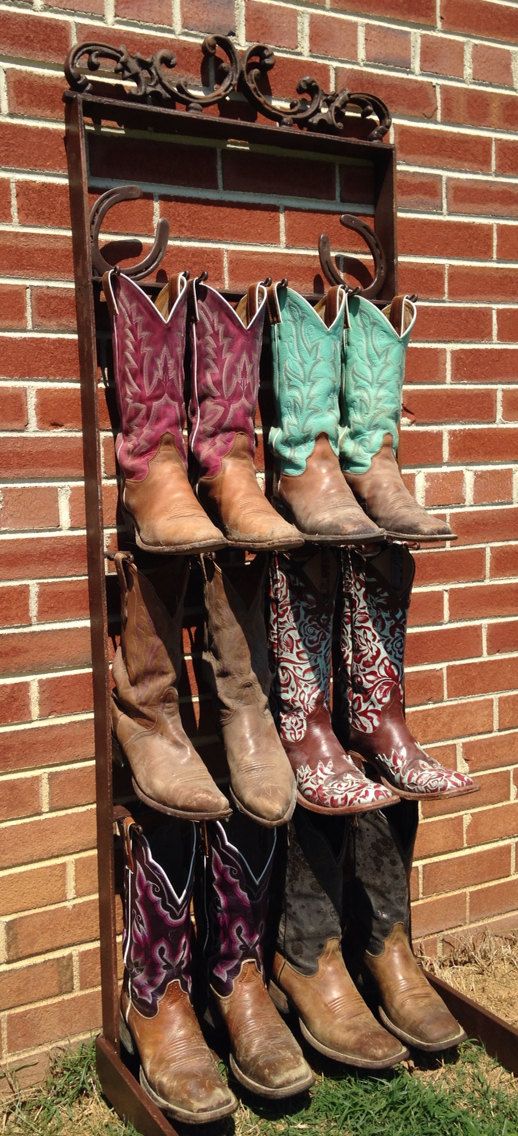 Cowboy Boot Rack by TheAppalachianGypsy on Etsy Cowboy Boot Rack, Boot Rack, Bota Country, Boating Outfit, Cowboy Boot, Cowboy And Cowgirl, Country Outfits, Girls Boots, A Horse