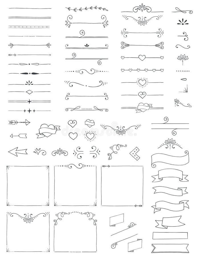 a large set of hand drawn decorative elements and ribbons for your design royalty free illustration