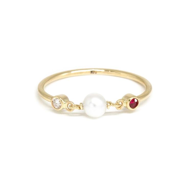 Ruby Pearl Diamond Ring, Pearl Ruby Ring, Gold And Pearl Ring, Pearl And Diamond Ring, Ruby Jewelry, Pearl Diamond, Cute Rings, Ruby Ring, Precious Gems