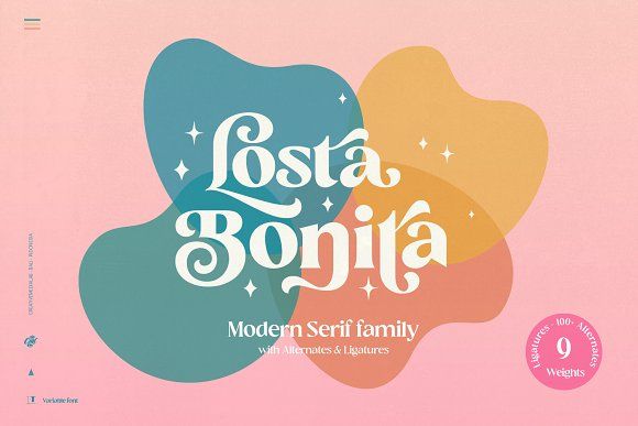 an advertisement for the modern sersit family, featuring colorful shapes and font on pink background