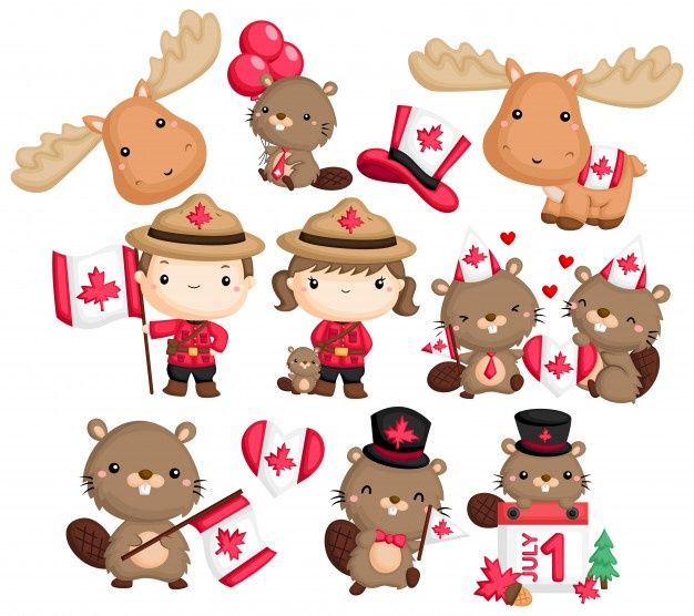 the canadian animals are all dressed up for canada's national day celebrations with their flags and hats