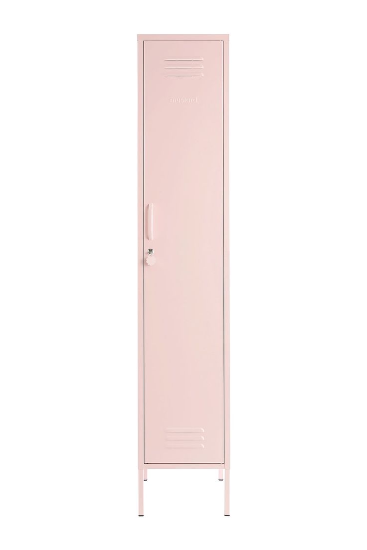 a pink metal locker on a white background