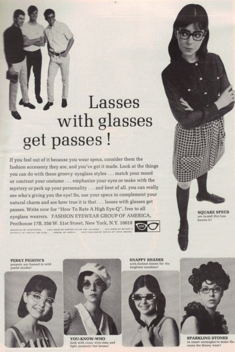 lasses Glasses Ads, 60s Glasses, 1960s Glasses, Eyewear Ad, 60s 70s Fashion, Nostalgic Images, Shoes Photography, Glasses Vintage, Advertising Ads