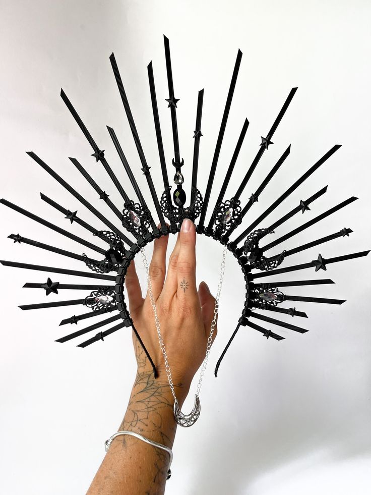 Dark Goddess Headpiece, Dark Angel Headpiece, Hecate Costume Diy, Pagan Witch Headpiece, Diy Witch Headpiece, Witch Crown Headpieces, Dark Fairy Headpiece, Hecate Crown, Black Crown Diy