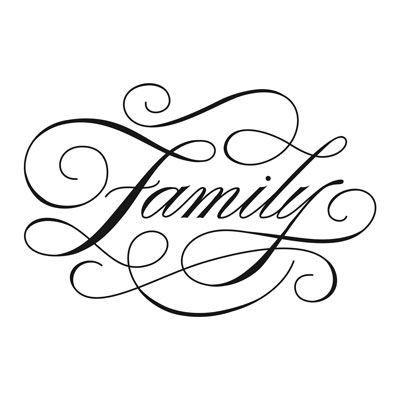 the word family written in cursive calligraphy