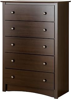 a brown dresser with five drawers on top