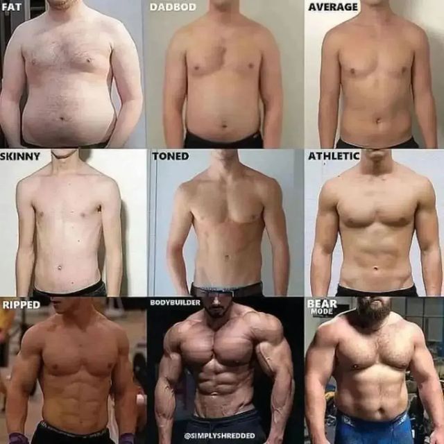 six different pictures of the same man's body before and after he was shaved