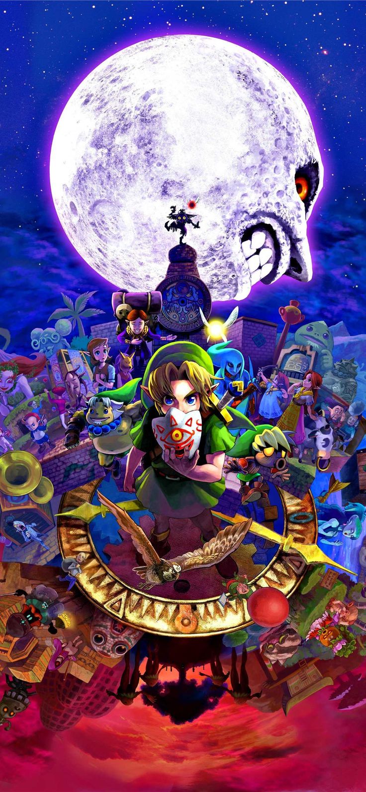 the legend of zelda poster is shown in front of a full moon and many other characters