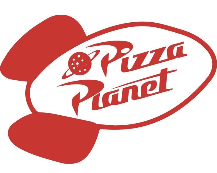 the pizza planet logo is red and white with dots on it's back side