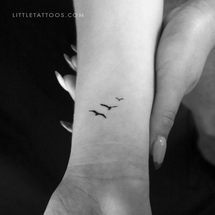 a woman's wrist tattoo with two birds on it