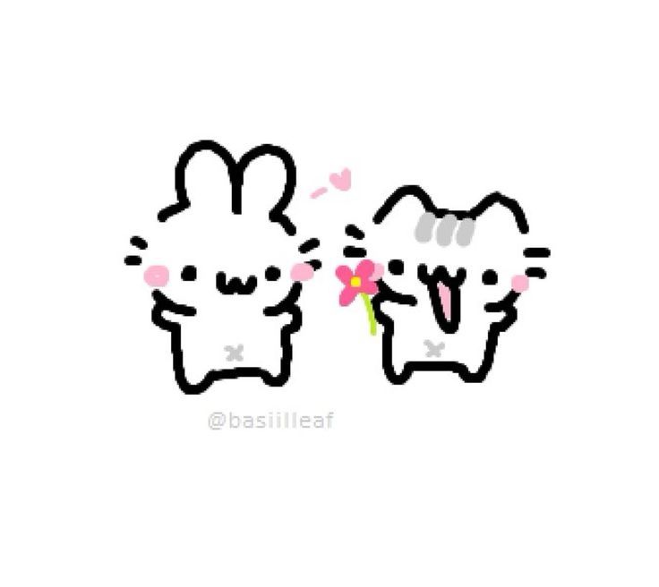 an image of two rabbits with flowers in their mouths