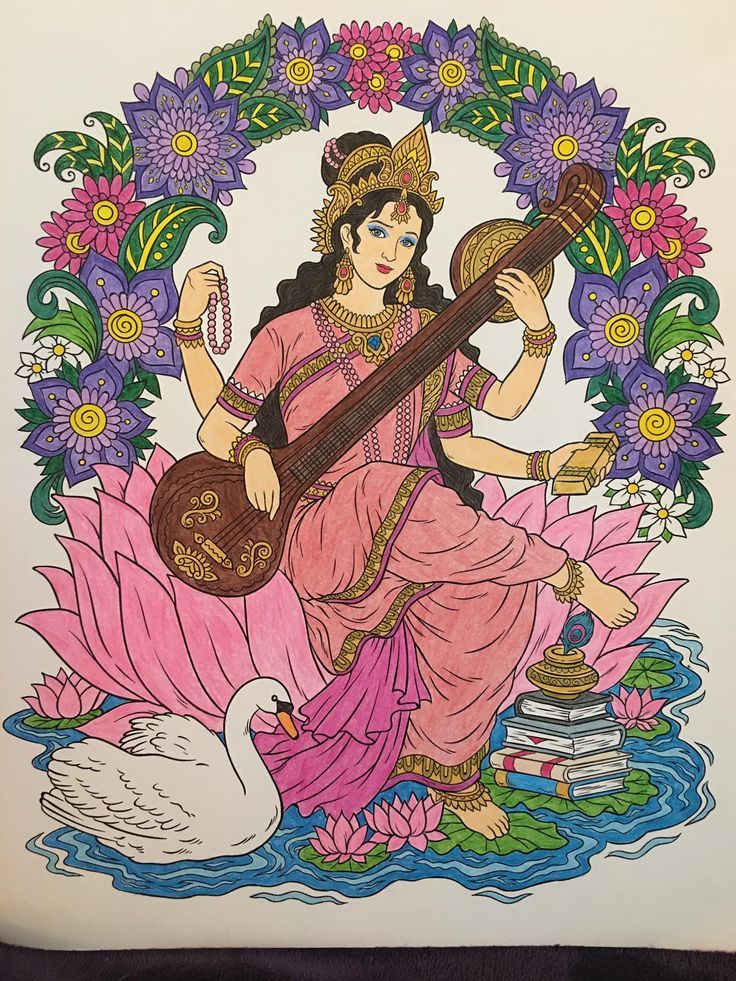 Saraswati Painting, Music Science, Goddess Of Knowledge, Buddha Art Drawing, Easy Mandala Drawing, Boho Art Drawings, Hindu Goddess, Cute Sketches, Meaningful Drawings