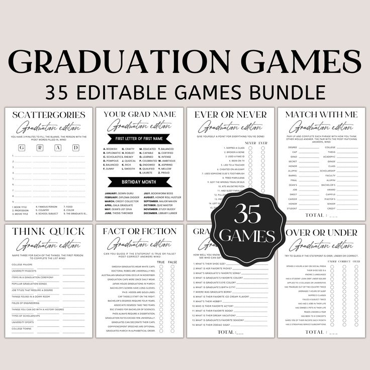 the 25 game bundle for graduation games is shown in black and white