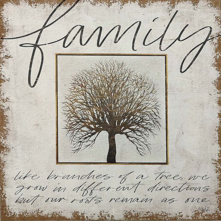 a family sign with a tree in the center and writing on it that says,