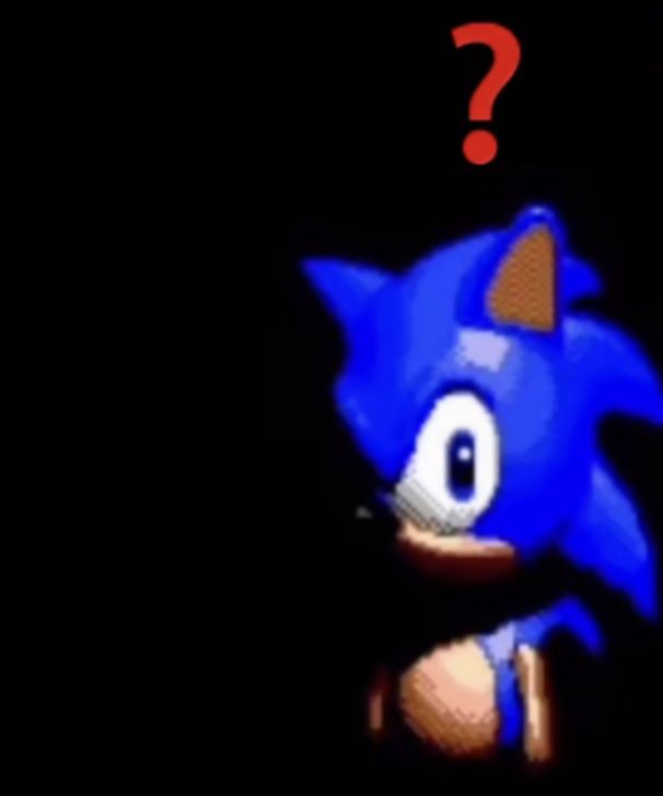 sonic the hedgehog is in front of a black background with question mark on it