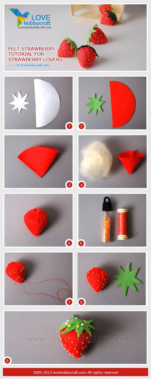 the instructions for how to make felt strawberries and other things that are on display