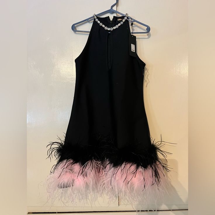 Perfect For The Holidays. Black With Gorgeous Feathers At The Bottom. This Dress Will Impress. Black Feather Trim Dress For Summer, Fitted Black Dress With Feather Trim, Black Feather Trim Mini Dress For Cocktail, Black Feather Trim Dress For Night Out, Black Party Dress With Feather Trim, Feather Party, Feather Cocktail Dress, Fashion Nova Dress, Feather Dress