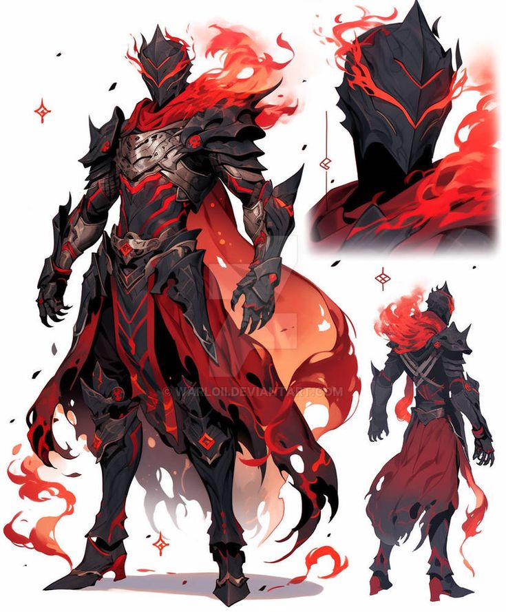 an image of a demon with red flames on his body and head, standing in front of