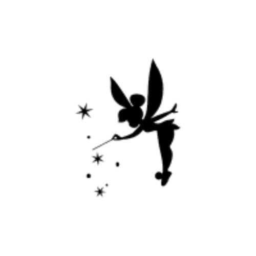 a black and white silhouette of a tinkerbell flying through the air with stars