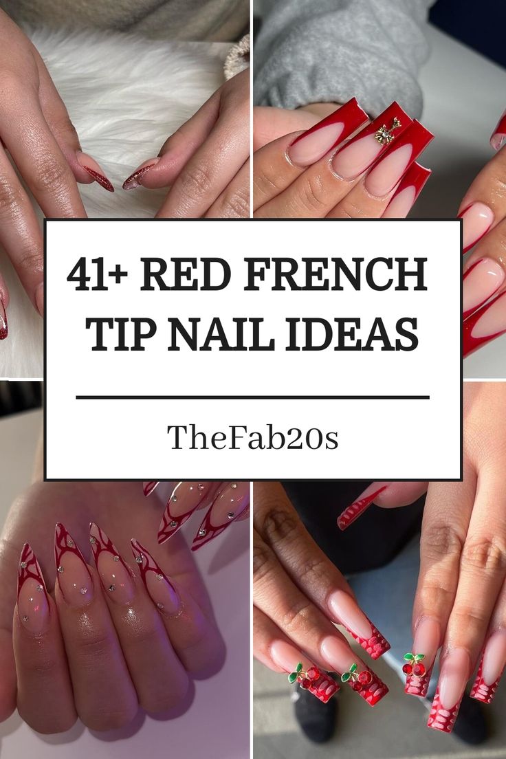 Discover stunning red French tip nail designs to elevate your manicure game! Whether you prefer a classic look or want to add a modern twist, red French tips nails are perfect for any occasion. From elegant patterns to bold designs, these chic nails will surely make a statement. Red French Manicure Nails, Red Tip French Manicure, Red French Tip Nail Ideas, Tip Nail Ideas, French Tip Nail Ideas, Red French Tip Nails, Red French Tips, Red Tip Nails, Red French Manicure