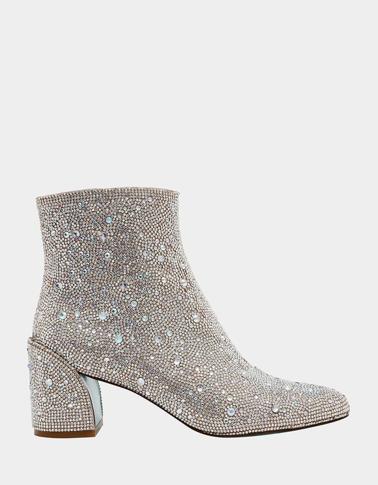 GAIL RHINESTONE Glutter Boots, Rhinestone Boots Ojtfit, Silver Sparkling Boots For Fall, Sparkling Silver Boots For Fall, Glamorous Sparkling Ankle Boots, Betsey Johnson Boots, Sparkly Boots, Rhinestone Boots, Eras Outfit