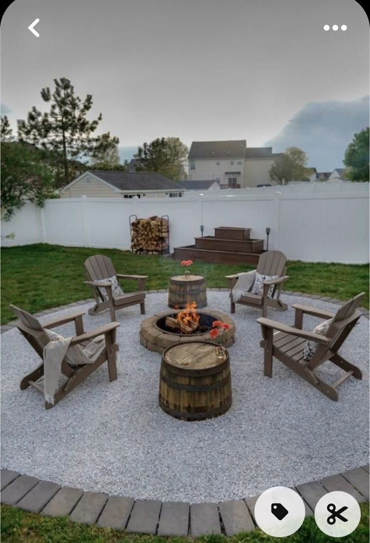 a fire pit with chairs around it