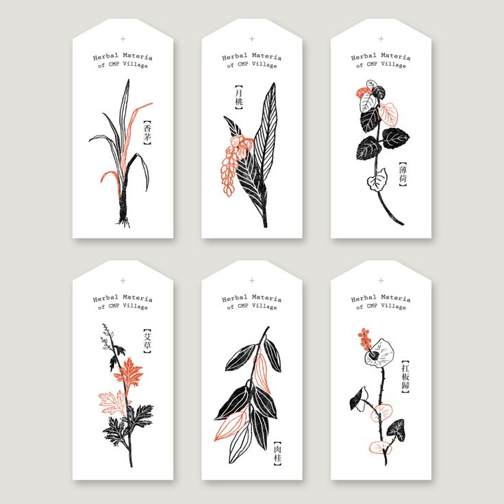 four tags with flowers and leaves on them