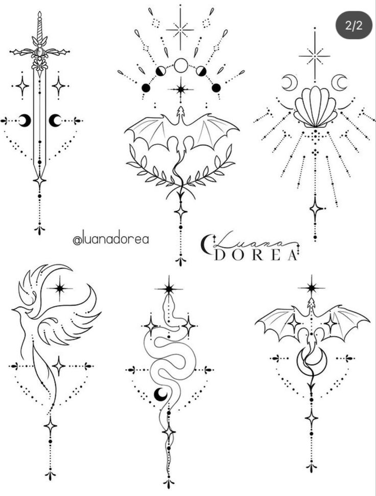 an image of tattoo designs for the zodiac sign and their symbols, including stars, moon phases