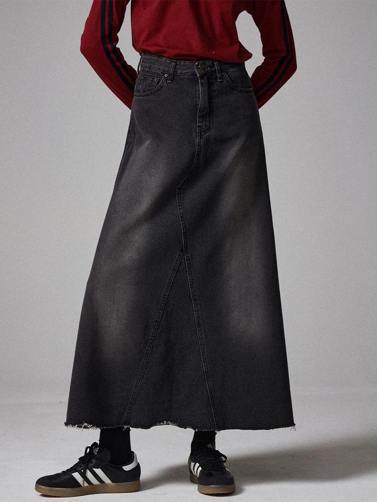 Composition : Cotton 100%Color : black S, black MCountry of Origin : Republic of Korea Denim Skirt Black, Long Denim Skirt, Skirt Black, Denim Skirt, Composition, Skirt, The Originals, Clothes For Women, Clothes