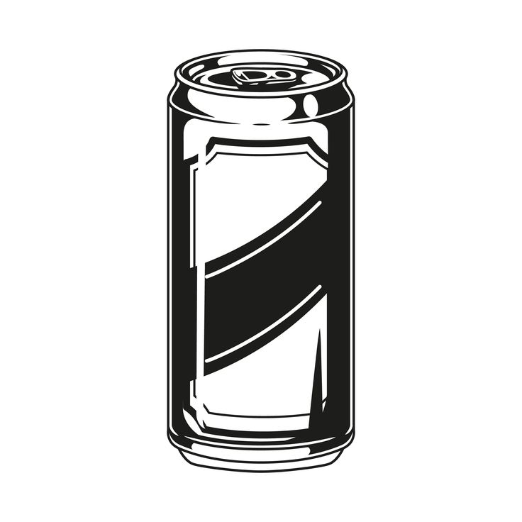 a black and white drawing of a can of soda on a white background with clippings