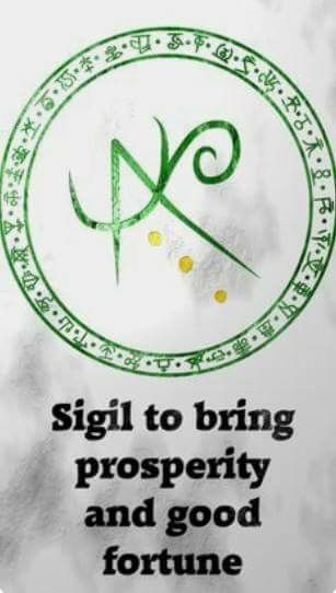 a green and white sign that says,'sigil to bring prosperity '