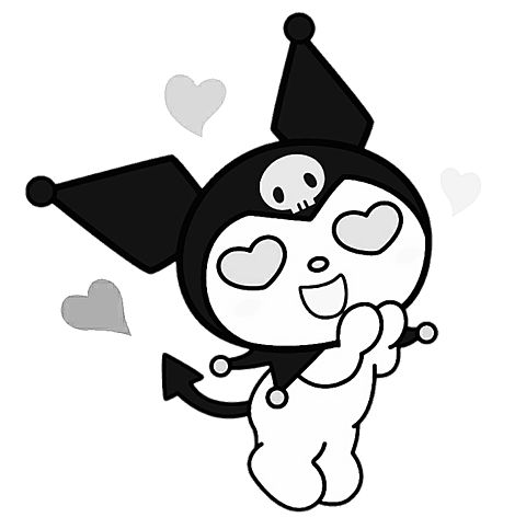 a black and white drawing of a cartoon character with hearts on it's face