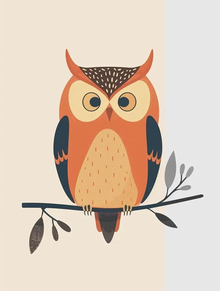 an orange owl sitting on top of a tree branch