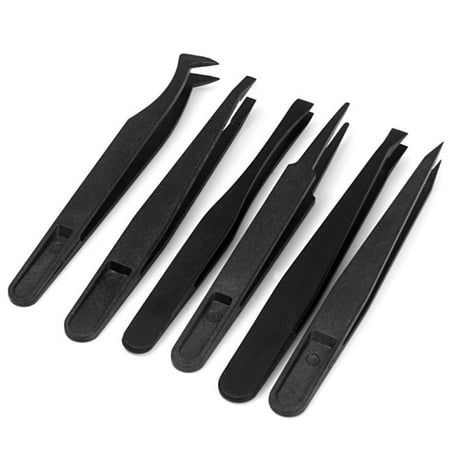 Features: 100% brand new and high quality. An economical 6-piece set of our most popular tweezers. Apply to the production, installation, transfer and other purposes of the sensitive components. Anti-glare finish to reduce eye strain. Hand finished tips for percision and accuracy. Safe for use with electronic components. Specifications: Type: Plastic Tweezers Material: PPS + Fiber Composite Plastics Color: Black Overall Size: Approx.11.5  1.1  1.4cm / 4.7"  0.4"  0.55" (L  W  H) Model: 93301 / 9 Eye Strain, Makeup Tools, Electronic Components, Eyebrows, Beauty Makeup, How To Apply, Tools, Makeup, High Quality