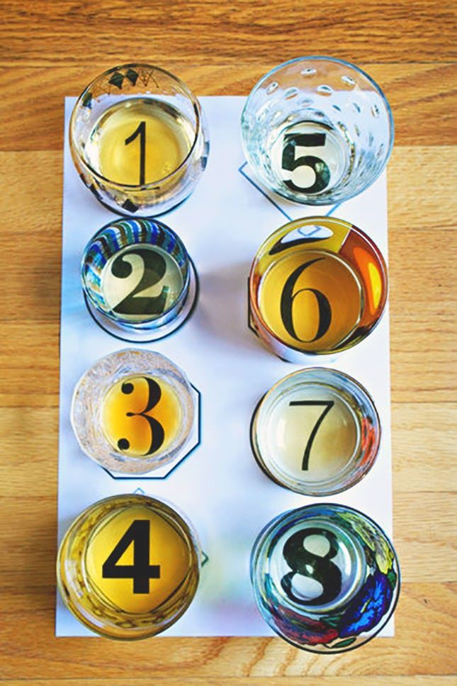 the numbers are numbered in glass cups