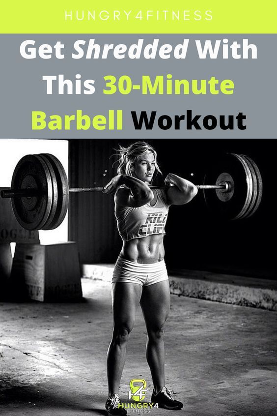 a woman lifting a barbell with the words get shredded with this 30 - minute barbell workout