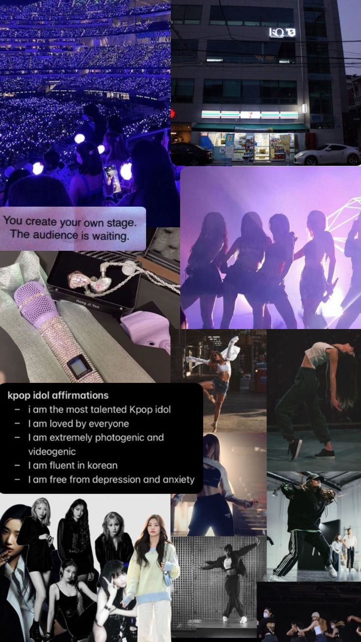 the collage shows people dancing and having fun in the city at night, with text that reads you create your own stage