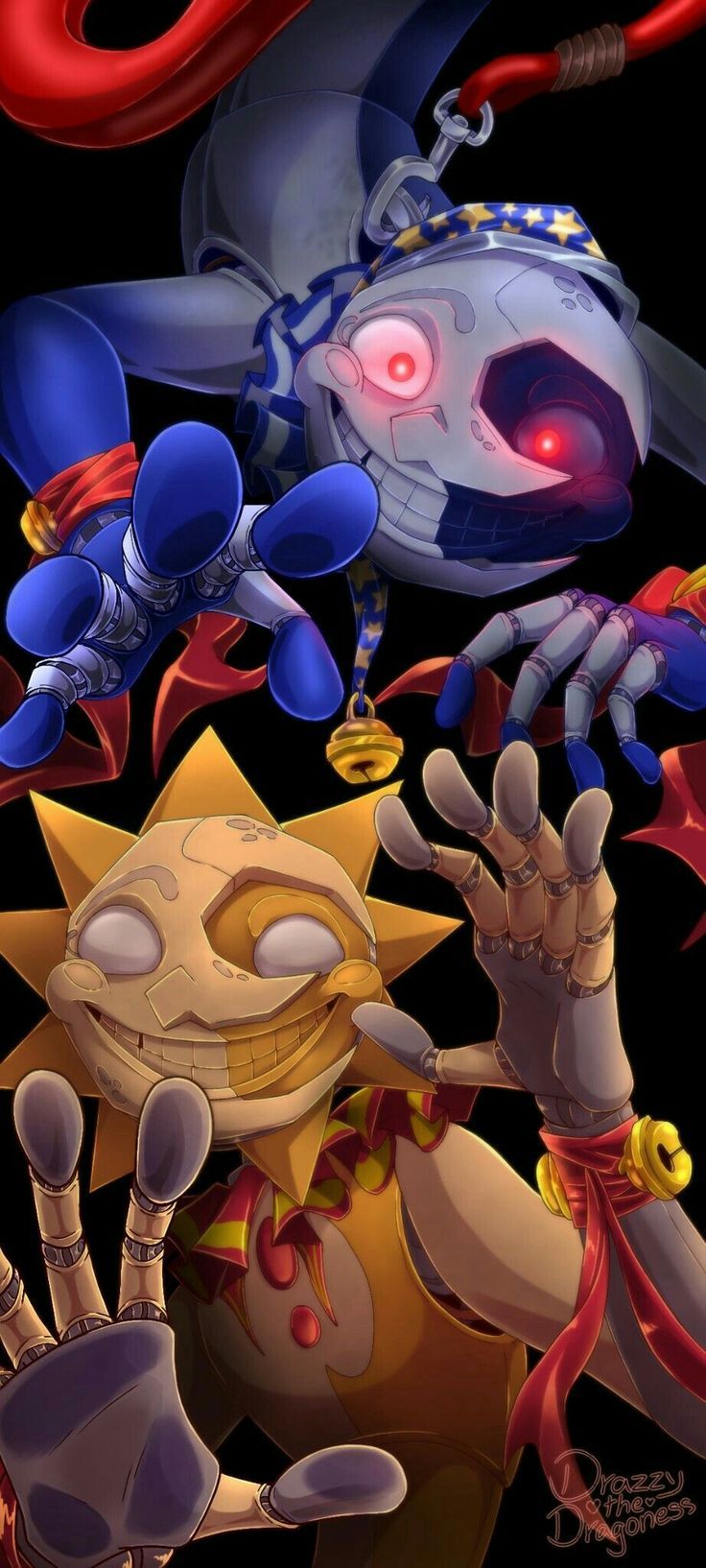 an image of some cartoon characters with evil eyes and arms in the air, one is holding