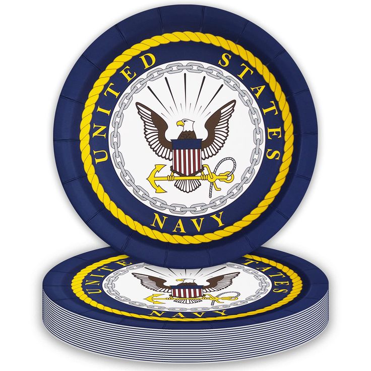 the united states navy emblem on two frisbees, one blue and one yellow